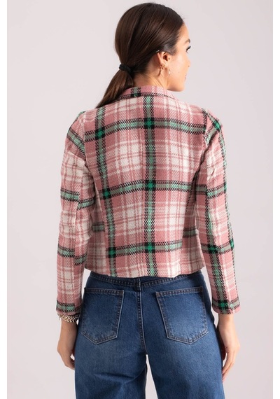 Armonika Kadın Gül Kurusu Kruvaze Yaka Tüvit Crop Ceket Arm-24k001014