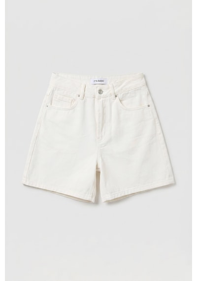 Itsbasic Kadın Kırık Beyaz Diana 7s6-101 Mom Fit Midi Boy Denim Şort