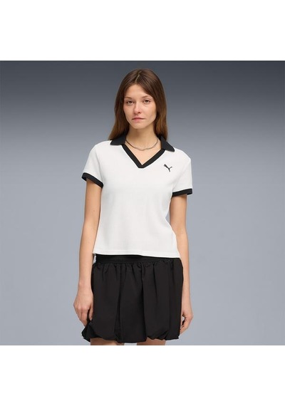 Puma Wardrobe Essentials Kadın Beyaz Polo Yaka Tişort