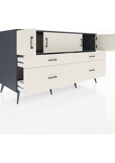 Kronos Konsol 2 Raflı 4 Çekmeceli 4 Kapaklı 176x59x99 Antrasit-ay Antrasit-aytaşı