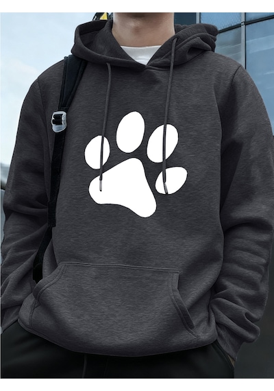 Startmore Startmorebasit Taban Desen Baskılı Erkek Sweatshirtleri Kışlık Bol Kapüşonlu Üstler Spor Cepli Polar S Antrasit
