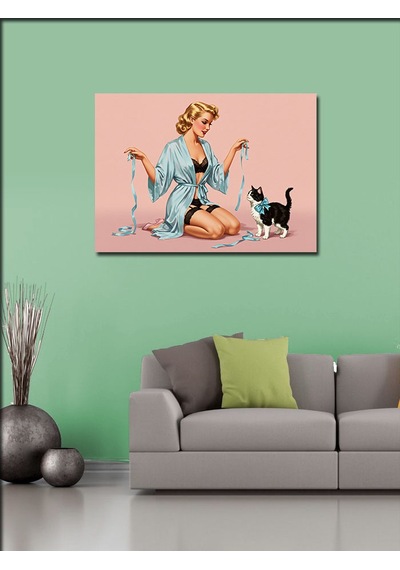 Kanvas Tablo Vintage Kedi Ve Kadın