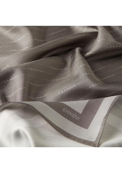 İpekevi Twill İpek Eşarp - Çizgili Signature - Taş - Gümüş Siyah