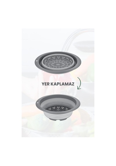 Katlanabilir Yuvarlak Süzgeç 6,5 Litre Gri
