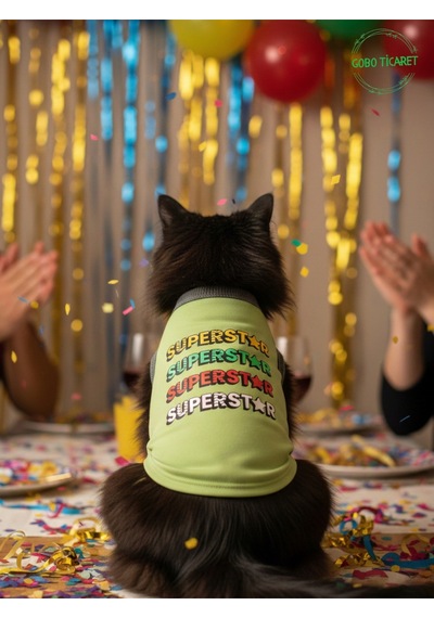 Yeşil Superstar Yazılı Kedi Ve Köpek Kıyafeti Tişörtü Elbisesi Large/l/beden 3
