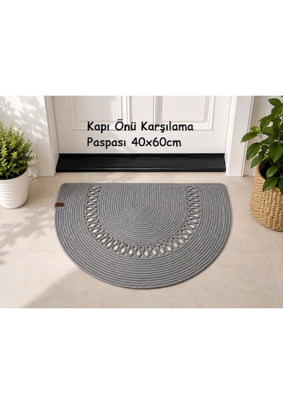 Jüt Hasır D Paspas, Kapı Önü Karşılama 40x60 -gri Trikotlu