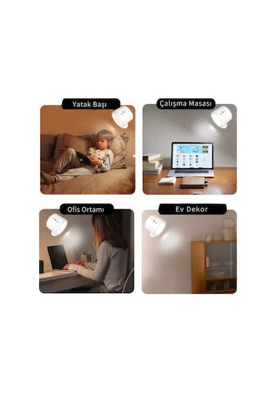 Uzaktan Kumandalı Çift Led Aplik Şarjlı Kablosuz 360 Dönen 3 Renk Işıklı Gece Lambası Siyah Kasa Çok Renkli