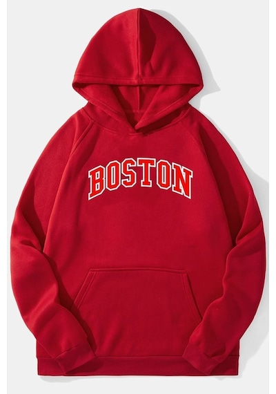 Uyguntarz Unisex Boston Baskılı Sweatshirt Kırmızı
