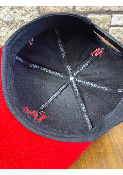 Hamze La Losangeles Nakışlı Hiphop Snapback Rapper Drip Şapka Cap Siyah - Kırmızı
