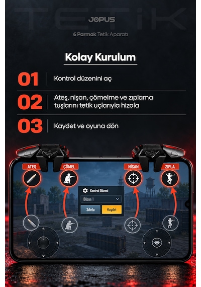 Mekanik 6 Parmak Pubg Mobile Tetik Ateş Nişan Tuşu Telefon Mobil Oyun Cod Oyuncu Aparatı Düğme Butonu