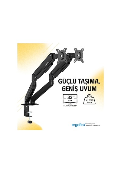 Ergoflex X16 Çift Kol 17-32 İnch 2-9 Kg Amortisörlü Monitör Standı 2026 Versiyon