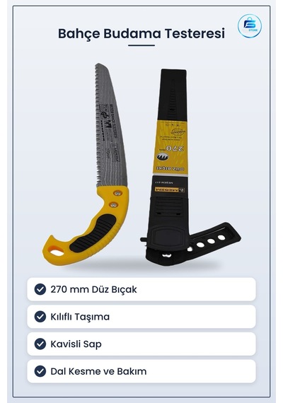 Bahçe Budama Testeresi 270 Mm Düz Bıçaklı Kılıflı Bıçkı Dal Kesme