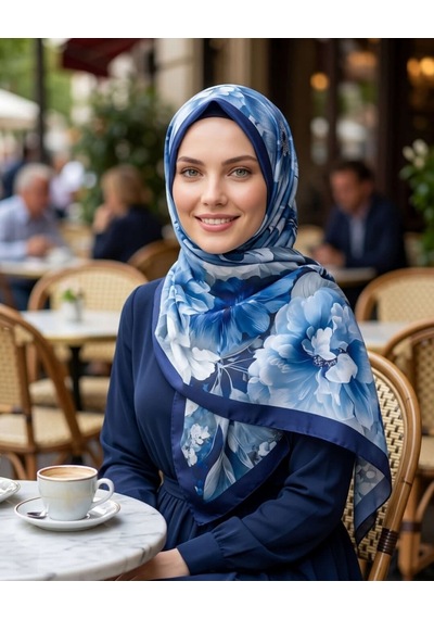 Moda Nuda Desenli Pamuk Soft Şal Mavi Soon Serisi - Mira İpek