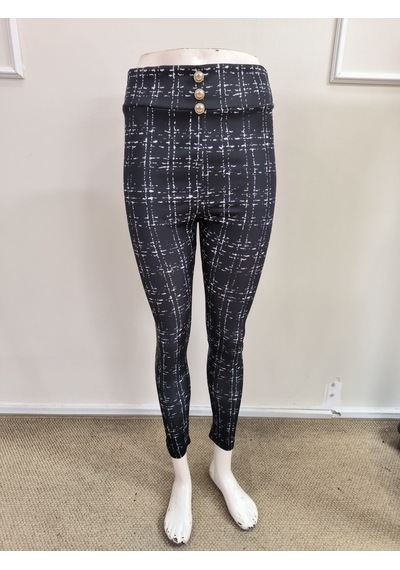 Bhrwear Kadın Yüksek Bel Önü Düğmeli Desenli Dalgıç Tayt Renkli