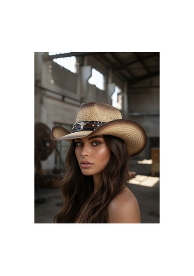 Gigi Luxe Ayarlanabilir Premium Kovboy Şapkası Hasır Western Şapka Erkek Kadın Unisex Kahverengi Kahverengi