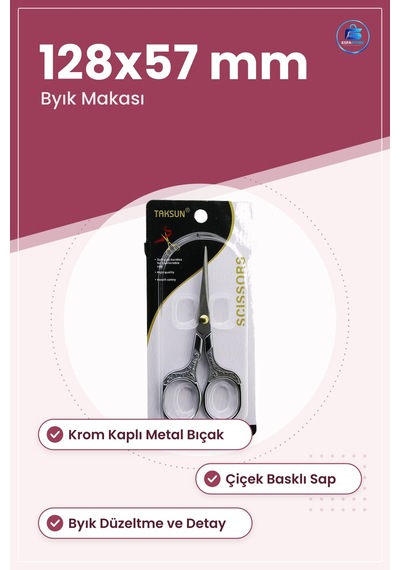 Saç Kesim Makası Bıyık Berber 128x57 Mm Krom Kaplı Çiçek Basklı S