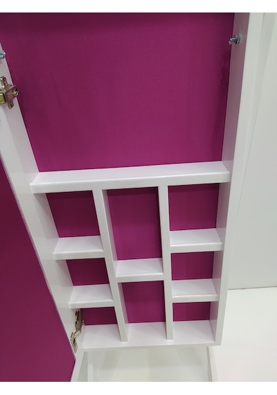 Bengi Ticaret Boy Ahşap Kayın Mdf Gövde Natüre Klasik El Yapım Ayna Takı Dolabı Parlak Beyaz