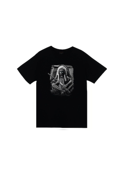 Stoned&Fame Kızılderili Baskılı T-shirt SIYAH Siyah