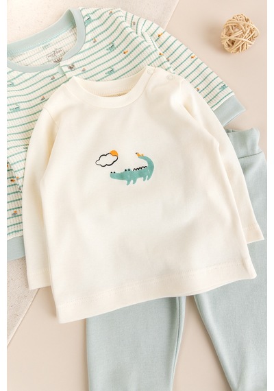 Babymod Balık Desenli 3'lü 100% Pamuk Erkek Bebek Takım Set Yeşil