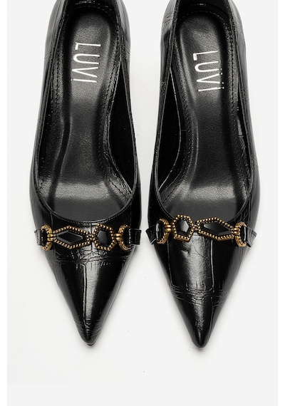 Luvi Shoes Olında Siyah Baskı Tokalı Kadın Topuklu Ayakkabı