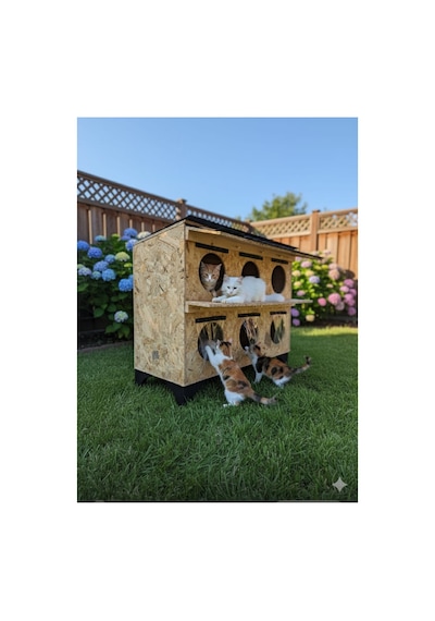Kedi Evi Kedi Yuvası Kedi Barınağı Özel Üretim 6 Kedilik 2 Katlı 6 Bölmeli Su Ve Isı Yalıtımlı