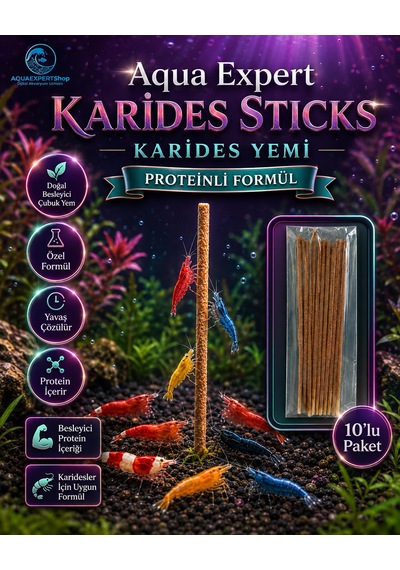Aqua Expert Karides Sticks Karides Yemi 10 Lu Paket Doğal Besleyici Çubuk Yem Özel Formül - Protein