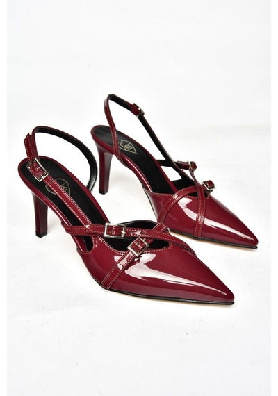 Fox Shoes S654071908 Bordo Rugan Kısa Topuklu Kadın Ayakkabı Bordo