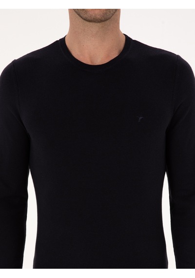Cacharel Lacivert Slim Fit Pamuk Karışımlı Bisiklet Yaka Basic Triko Kazak