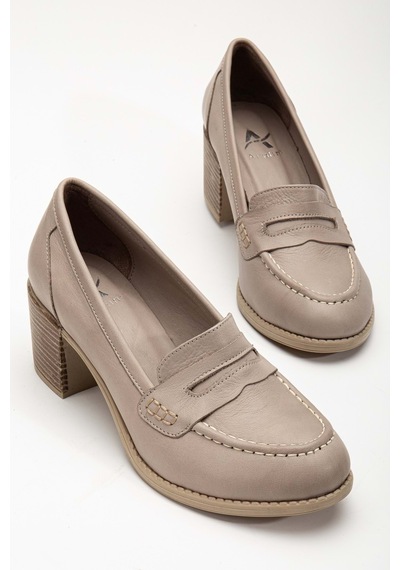 Analin Shoes Kadın Hakiki Deri Saraçlı Klasik Topuklu Ayakkabı Dark Stone/taş Rengi