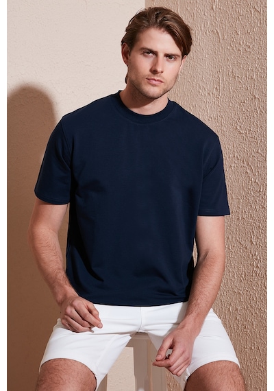 Buratti Pamuklu Bisiklet Yaka Relaxed Fit Basic Erkek T Shirt 5902610 Indigo