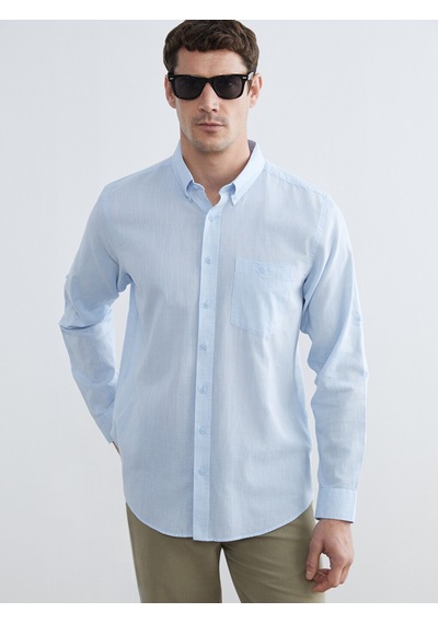 Lcwaıkıkı Classic Mavi Regular Fit Keten Karışımlı Erkek Gömlek