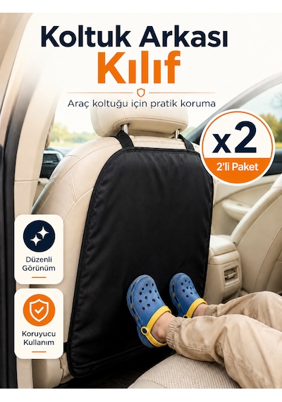 Oto Koltuk Arkası Yıkanabilir Koruyucu Örtü 2'li Set - Araba Koltuğu Çizik Kir Darbe Koruma - Çocuk Tekme Izi Önleyici - 58cm X 42cm