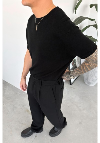 Siyah Basic Triko Relaxed Tişört