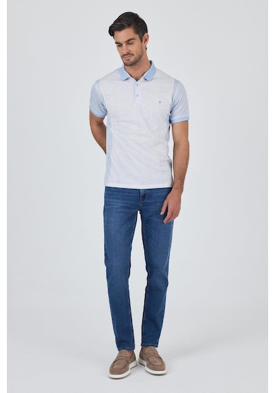 Kısa Kol Baskılı Pike Polo Yaka Cepsiz Slim Fit Tişört 1011250167 Koyu Mavi