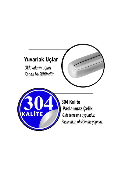 40cm Çelik Oklava 304 Kalite Paslanmaz Çelik Metal Hamur Börek Baklava Bazlama Şebit Açma Oklavası