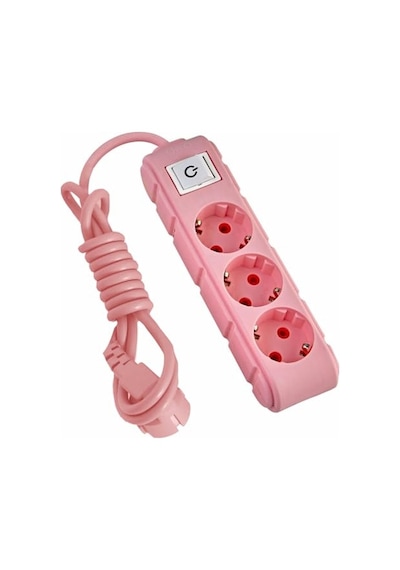 Anahtarlı Grup Priz 3 Metre 16a 250v Üçlü Topraklı Uzatma Kablosu 3 Metre Pembe Standart