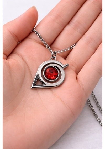 Naruto Konoha Sharingan Kolye Gümüş Renk 60 Cm Unisex Metal Zincir Çok renkli