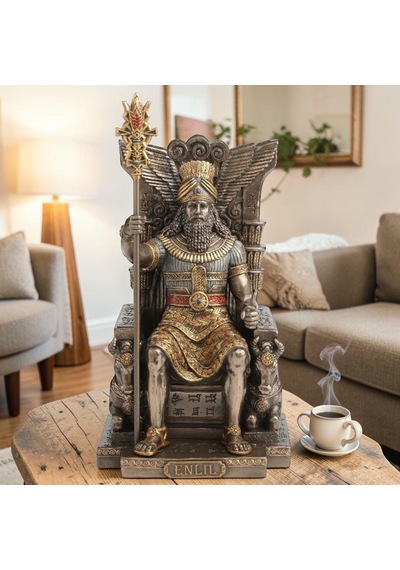Dekoratif Enlil Biblo Wise Veronese Poliresin Mezopotamya Tanrısı Figürü 25 Cm .