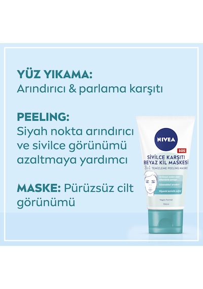 Nıvea 3'ü 1 Arada Beyaz Kil Maskesi 150 Ml X 2 Adet