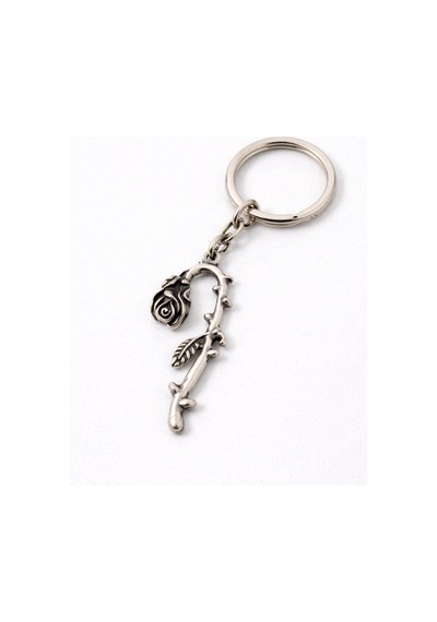 Black Rose Branch Gül Detaylı Eskitme Gümüş Renk Metal Anahtarlık