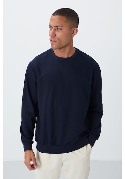Air Jones Tommy Life İndigo Pamuk Yumuşak Dokulu Standart Fit Basic Erkek Sweatshirt - 88363 Indıgo