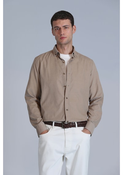 Lufian Water Erkek Basic Gömlek Slim Fit Bej Bej 112010664100550 Bej