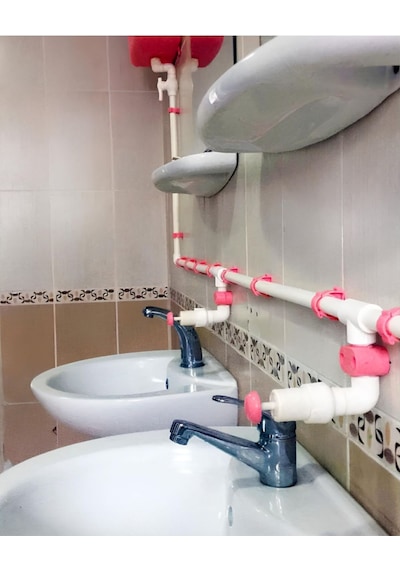 Depolu Sabunluk Sistemi Musluğu 10 Lu Paket - Pembe Butonlu Musluk