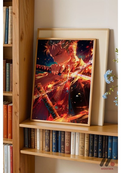 One Piece Zoro Savaşçı Anime Poster, Ahşap Çerçeveli Duvar Tablosu - Anime Severlere Özel Hediye