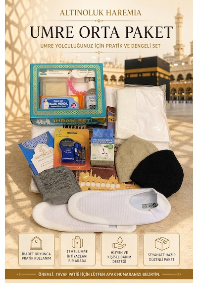 Umre Orta Paket Hac Ve Umre Hazırlık Seti Tavaf Patiği, Tavaf Sayacı, İhram Kemeri Standart