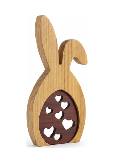 Simdale Wood İsimli Ahşap Tavşan Ve Kalp Motifli Kırmızı Yumurta
