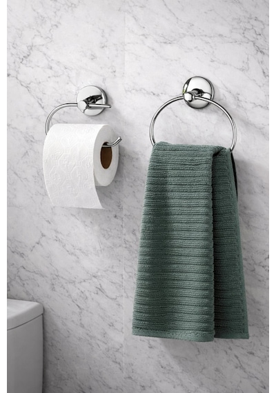 Sas Haus Krom Banyo Aksesuar Seti Yapışkanlı Havlu Askılığı Halka + Tuvalet Kağıdı Askılığı S-107-102 Krom Nova Serisi Gri