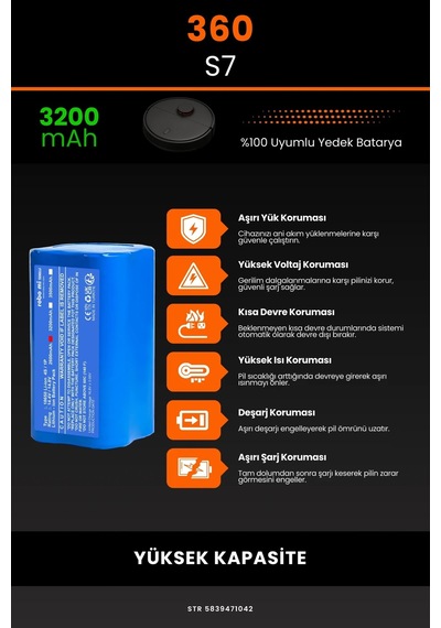 360 S7 3200mah Robot Süpürge Bataryası