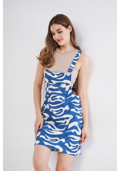 Yıldızistan Kadın Gabardin Salopet Askılı Mini Elbise Saks Mavi Bej 3568214