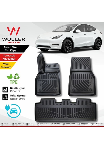 Wöller Tesla Model Y Paspas 2019 Sonrası 3d Havuzlu Paspas Açık Bej